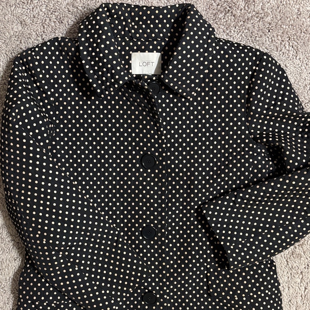 LOFT Black and White Polka Dot Trench Coat - Picture 3 of 4